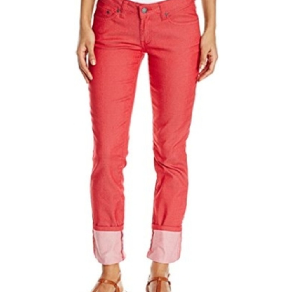 PrAna Red Patterned Denim Skinny Jeans